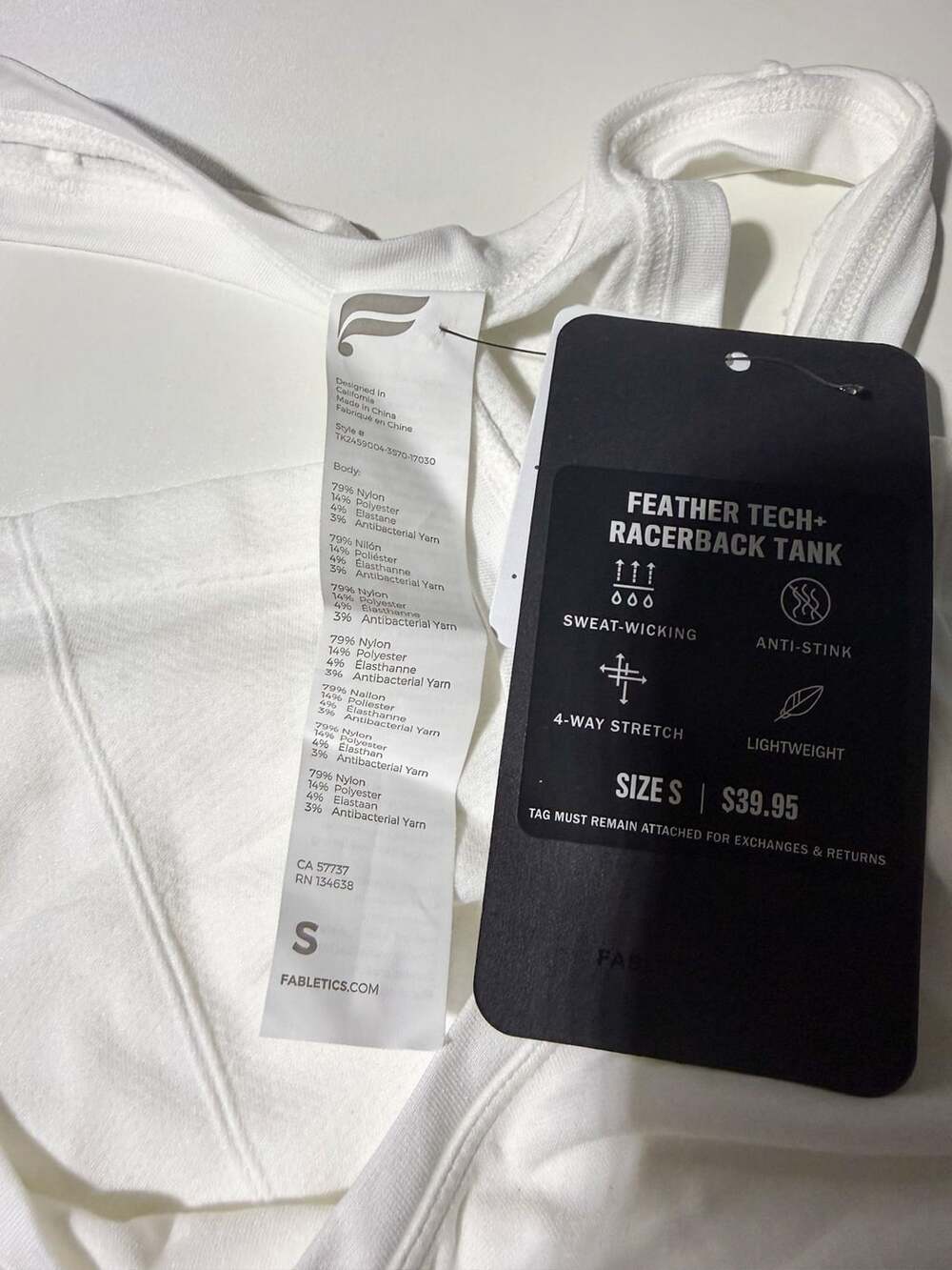 Fabletics Feather Tech+ Racerback Tank Size S White - Picture 5 of 5